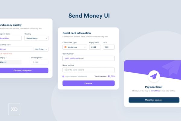 国外汇款用户界面UI模板(XD)