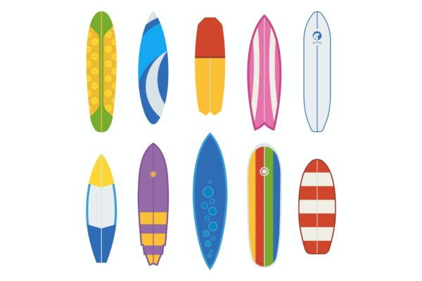 各种样式的冲浪板和冲浪图形（Ai）