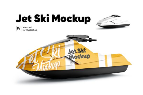 少见稀有的喷气滑雪快艇车体广告设计VI样机展示模型mockups