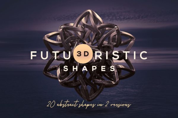 未来派风格3D抽象金属形状图形素材