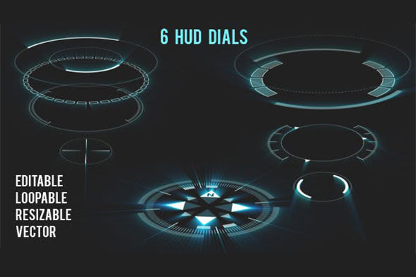 6个HUD刻度盘圆形元素高科技视频AE模板
