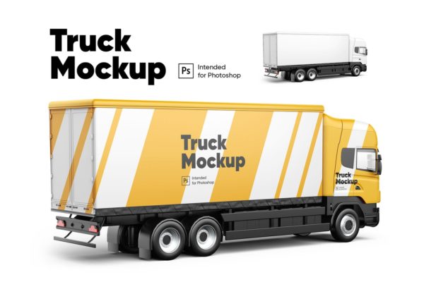 高品质的时尚高端卡车货车车体广告VI设计样机展示模型mockups