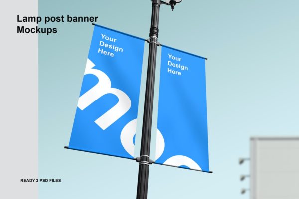 灯柱横幅广告设计展示样机（PSD）