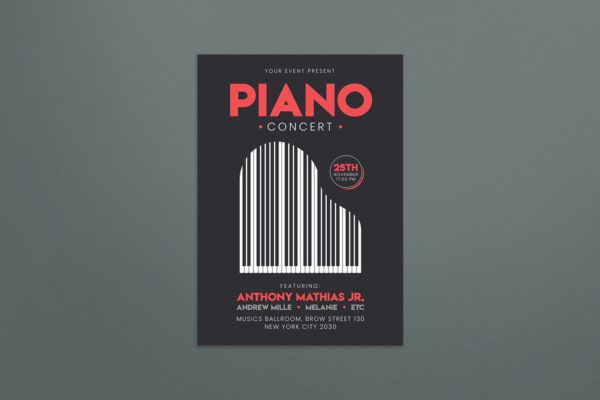 钢琴培训或音乐会海报设计模板(AI,PSD)