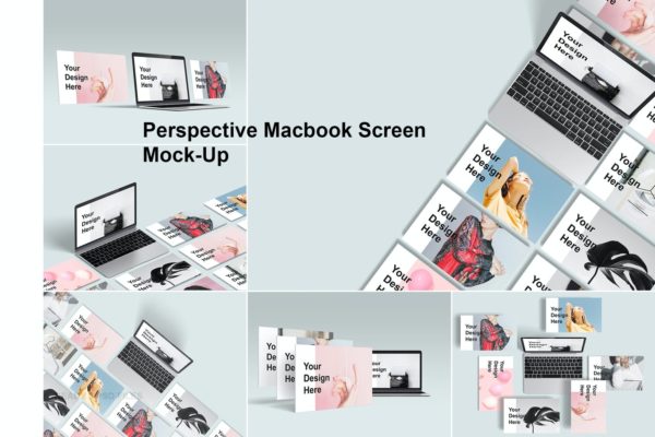 透视角度 Macbook 设计展示样机（PSD）