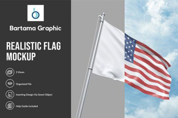 逼真的国旗旗帜图案/Logo设计样机模板