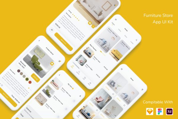 简洁的家具电商 App UI Kit（FIG,SKETCH,XD）