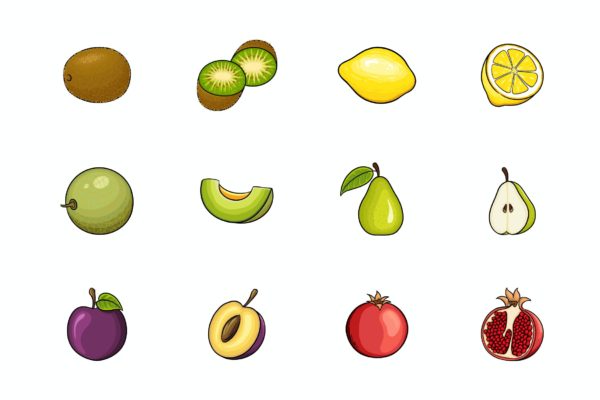水果插画图标 V.3 （AI,EPS,PNG,PSD）