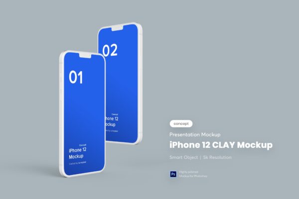 iPhone 12 白色外壳简约手机样机下载（PSD）