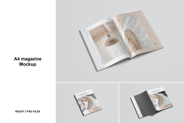 高品质的A4尺寸杂志画册品牌手册宣传册房地产楼书设计VI样机展示模型mockups