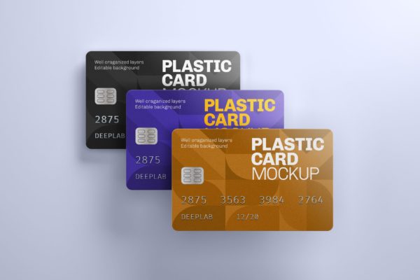 3张组合的塑料卡模型|信用卡样机（PSD）