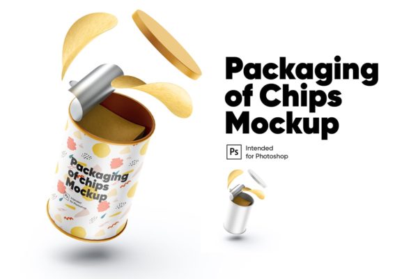高品质的逼真质感薯片食品包装设计VI样机展示模型mockups