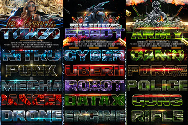机械游戏风格3D文字效果ps图层样式专业版套装