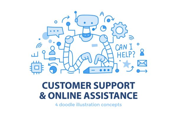 4个在线客服售后服务概念banner插画海报设计模板集合-AI，EPS，JPG，PNG，PSD，SVG