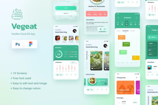 素食-健康食品iOS APP Ui 设计Figma&PSD（FIG,PSD）