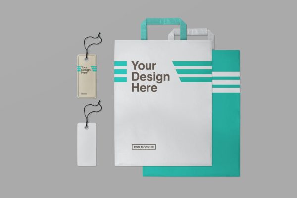 购物纸袋和标签标签实物模型（PSD）