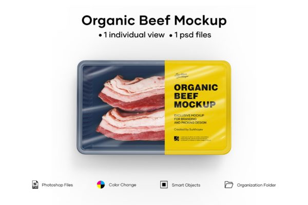 肉类食品包装盒/保鲜盒标签设计样机模板