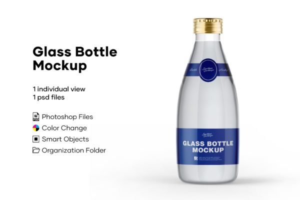 饮料透明玻璃瓶标签设计效果图样机模板