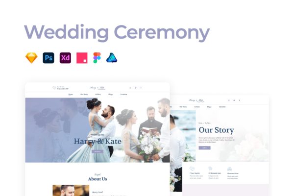 婚礼主题网页模板（XD,SKETCH,PSD,FIG）