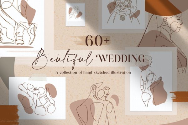 时尚高端优雅结婚婚礼矢量插画线条大集合-PNG，AI，EPS