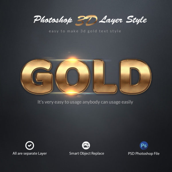 金色3D图层风格的文本效果[PSD]