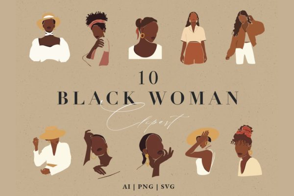 抽象的艺术风格黑人女性插画海报矢量元素大集合-AI，PNG，SVG