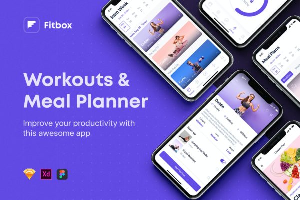 训练和膳食计划用户界面APP UI（FIG,SKETCH,XD）