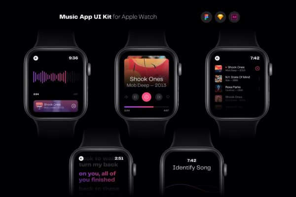 Apple Watch模板音乐APP UI套件(FIG,SKETCH,XD)