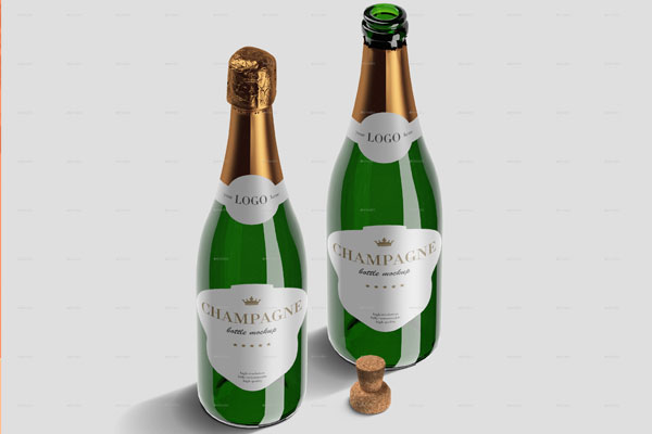 香槟玻璃瓶包装&品牌设计样机素材包