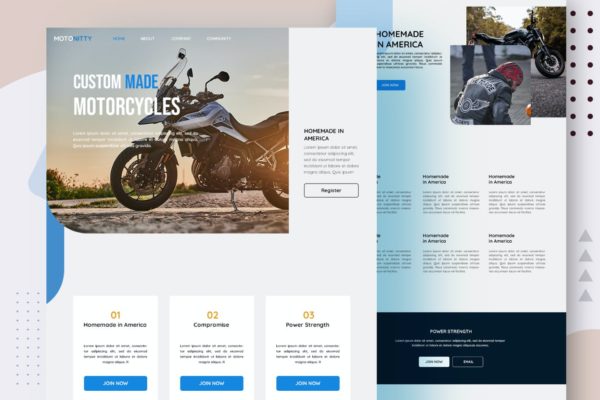 时尚专业的摩托车网站设计模板-PSD，XD