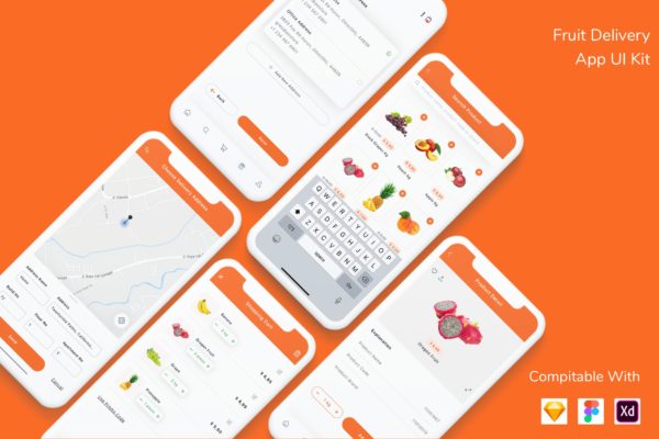 水果生鲜派送 App UI Kit（FIG,SKETCH,XD）