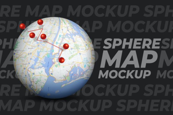 少见的地球仪圆形地图自动贴图定位样机展示模型mockups