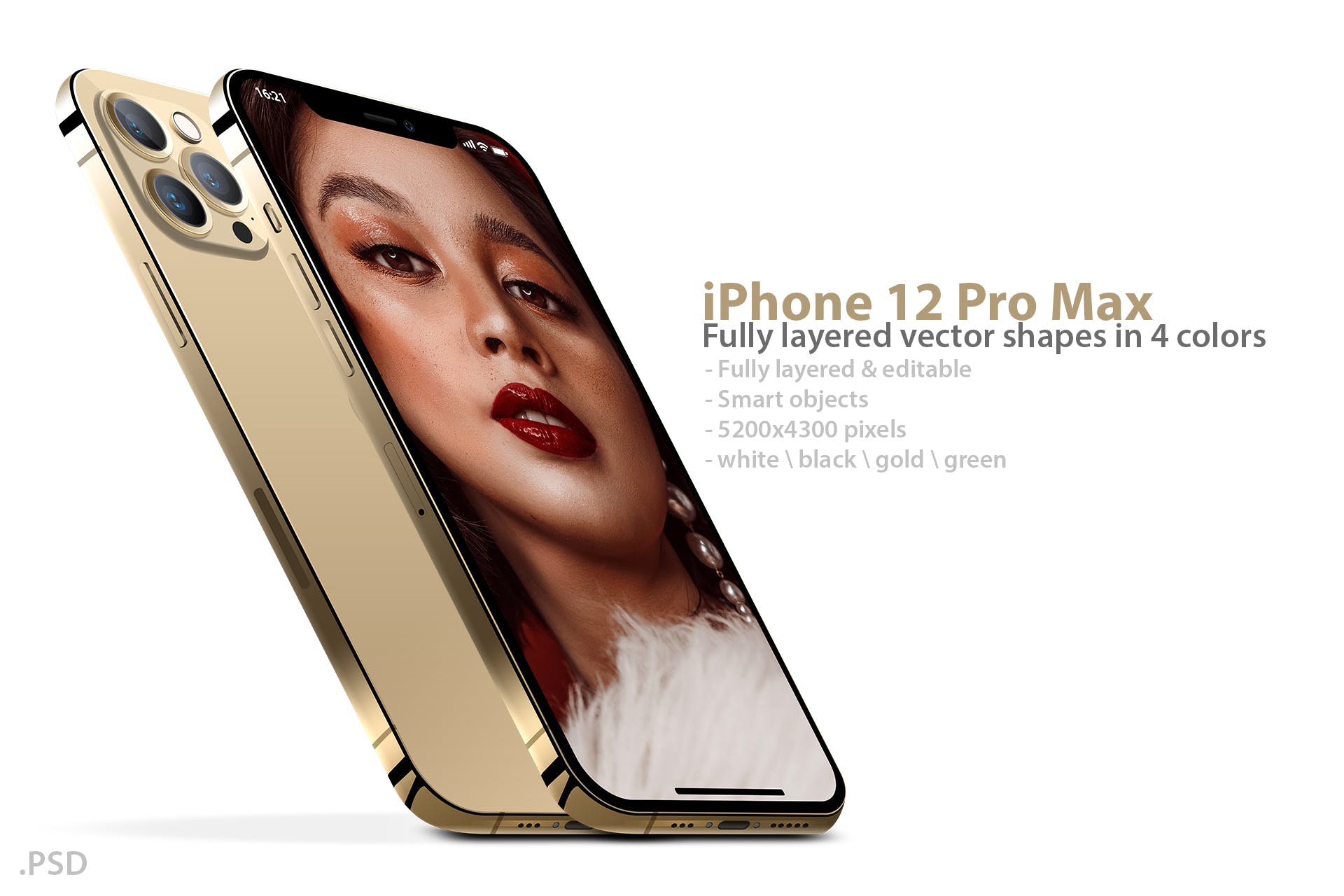 iPhone 12 Pro 金色高品质手机样机下载（PSD）