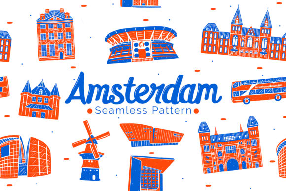 阿姆斯特丹城市元素无缝图案素材