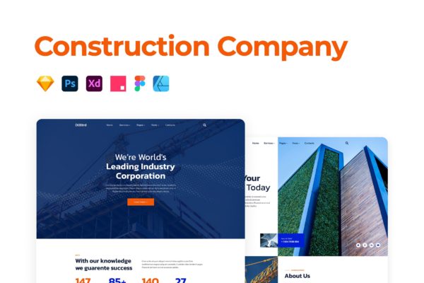建筑公司施工单位网页模板（XD,PSD,SKETCH,FIG）