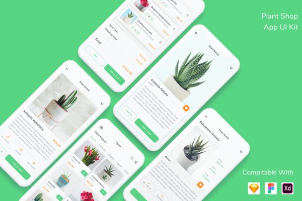 绿植商店 App UI Kit 模板（FIG,SKETCH,XD）