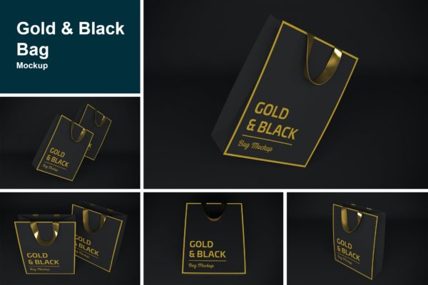金色和黑色购物袋样机（PSD）