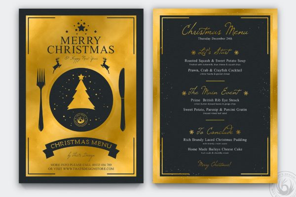 高端高品质感的圣诞节餐厅菜单设计模板（PSD）