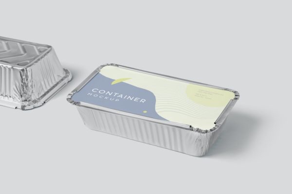 高品质的铝箔锡纸外卖食品包装设计VI样机展示模型mockups