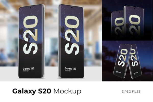 时尚高端逼真质感三星Galaxy S20手机APP UI样机展示模型mockups Vol.2