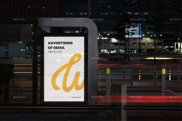 韩国首尔灯箱广告牌广告设计样机