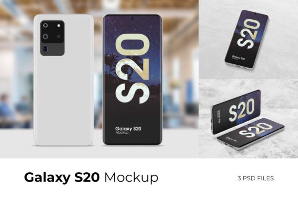 时尚高端逼真质感三星Galaxy S20手机APP UI样机展示模型mockups Vol.1