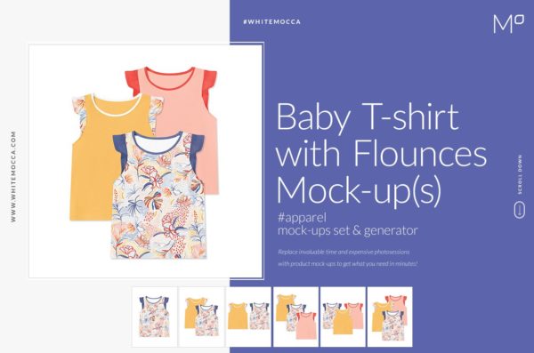 荷叶边婴儿T恤服装图案设计样机模板