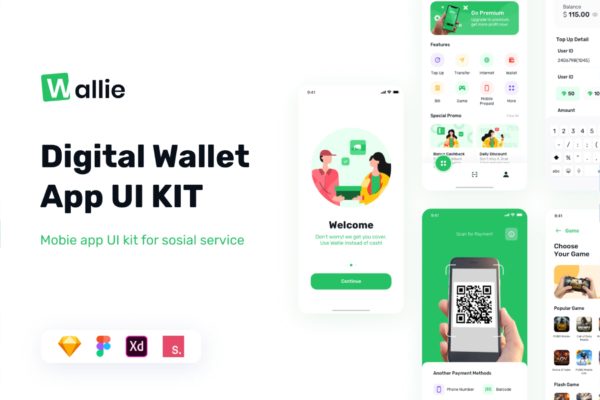数字钱包 Apps UI Kit（FIG,SKETCH,XD）