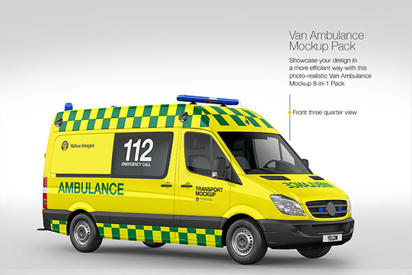 救护车车身广告设计样机模板