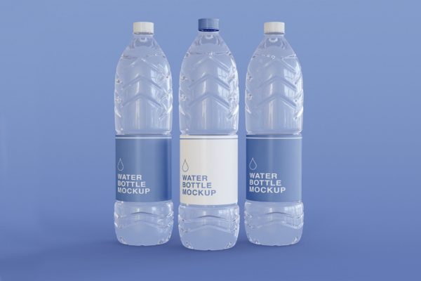 三个透明的矿泉水瓶样机[PSD]