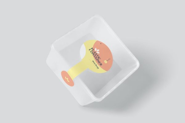 高品质的方形塑料饭盒包装设计VI样机展示模型mockups