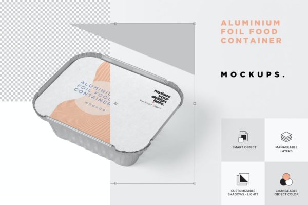 逼真质感的铝箔食品外卖包装设计VI样机展示模型mockups