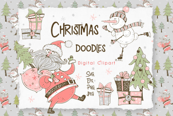 圣诞老人&快乐的雪人数字剪贴画素材