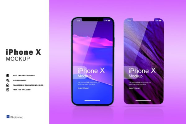 iPhone X 手机屏幕展示样机[PSD,PDF]